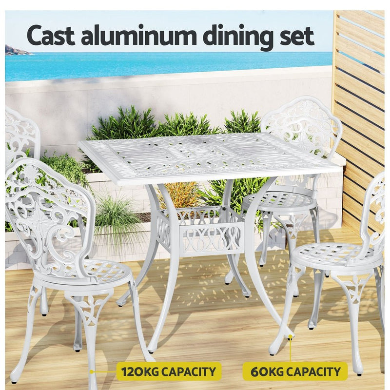 Elegant 5-Piece Cast Aluminum Patio Dining Set - White - Furniture > Outdoor - Rivercity House & Home Co. (ABN 18 642 972 209) - Affordable Modern Furniture Australia