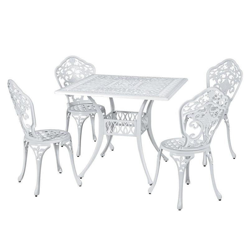 Elegant 5-Piece Cast Aluminum Patio Dining Set - White - Furniture > Outdoor - Rivercity House & Home Co. (ABN 18 642 972 209) - Affordable Modern Furniture Australia
