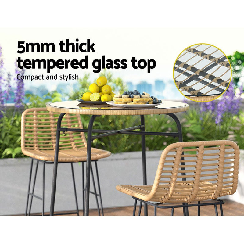 Outdoor Wicker Bar Table With Glass Top - Furniture > Outdoor - Rivercity House & Home Co. (ABN 18 642 972 209) - Affordable Modern Furniture Australia
