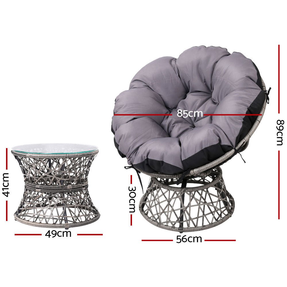 Outdoor Papasan Chairs Table Lounge Setting Patio Furniture Wicker Grey - Furniture > Bar Stools & Chairs - Rivercity House & Home Co. (ABN 18 642 972 209) - Affordable Modern Furniture Australia