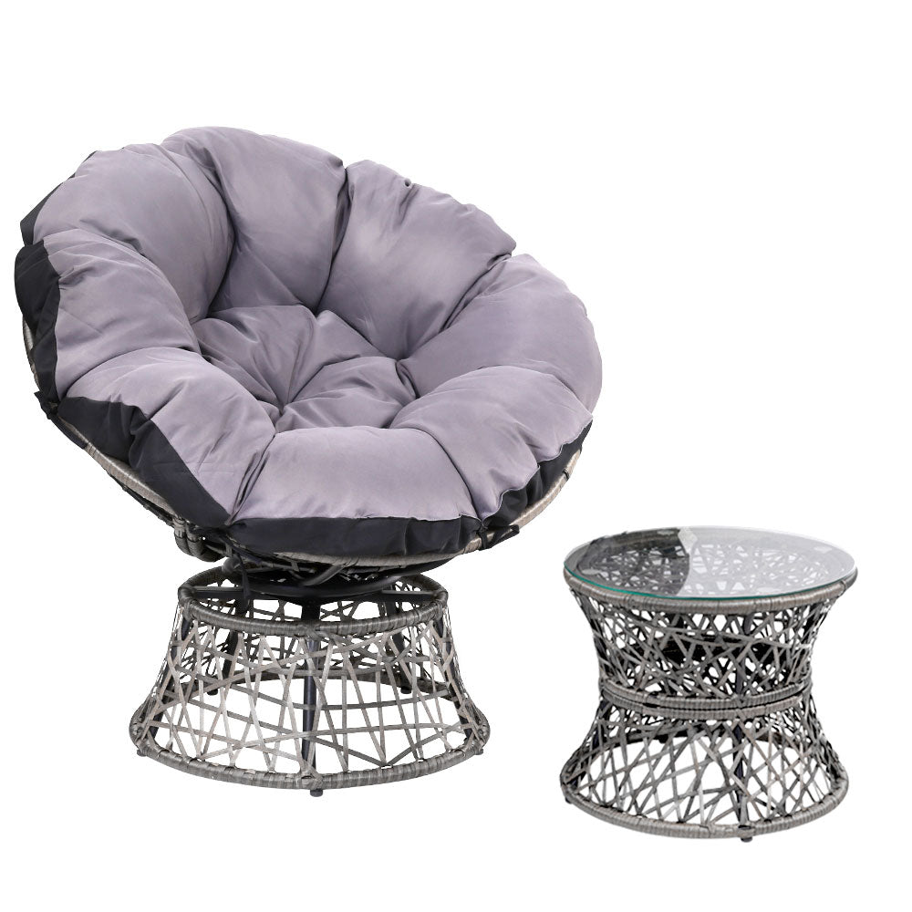 Outdoor Papasan Chairs Table Lounge Setting Patio Furniture Wicker Grey - Furniture > Bar Stools & Chairs - Rivercity House & Home Co. (ABN 18 642 972 209) - Affordable Modern Furniture Australia