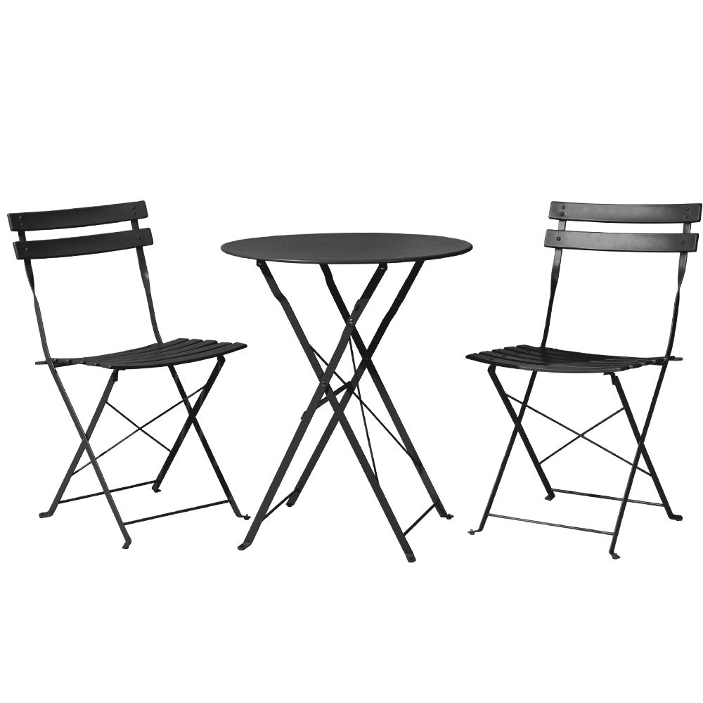 3 Piece Folding Outdoor Setting Bistro Set Black - Furniture > Outdoor - Rivercity House & Home Co. (ABN 18 642 972 209) - Affordable Modern Furniture Australia