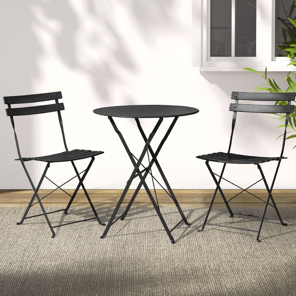 3 Piece Folding Outdoor Setting Bistro Set Black - Furniture > Outdoor - Rivercity House & Home Co. (ABN 18 642 972 209) - Affordable Modern Furniture Australia