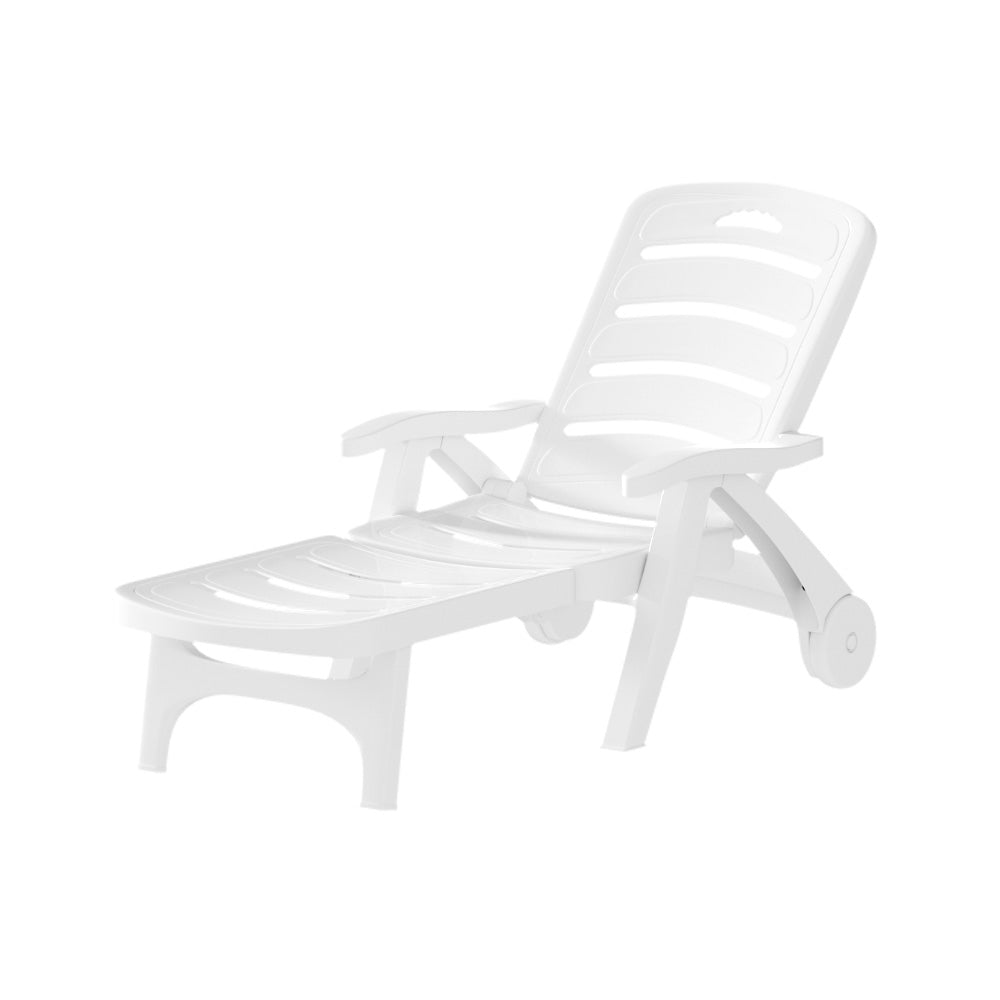 Folding Plastic Sun Lounger With Chaise White - Furniture > Outdoor - Rivercity House & Home Co. (ABN 18 642 972 209) - Affordable Modern Furniture Australia