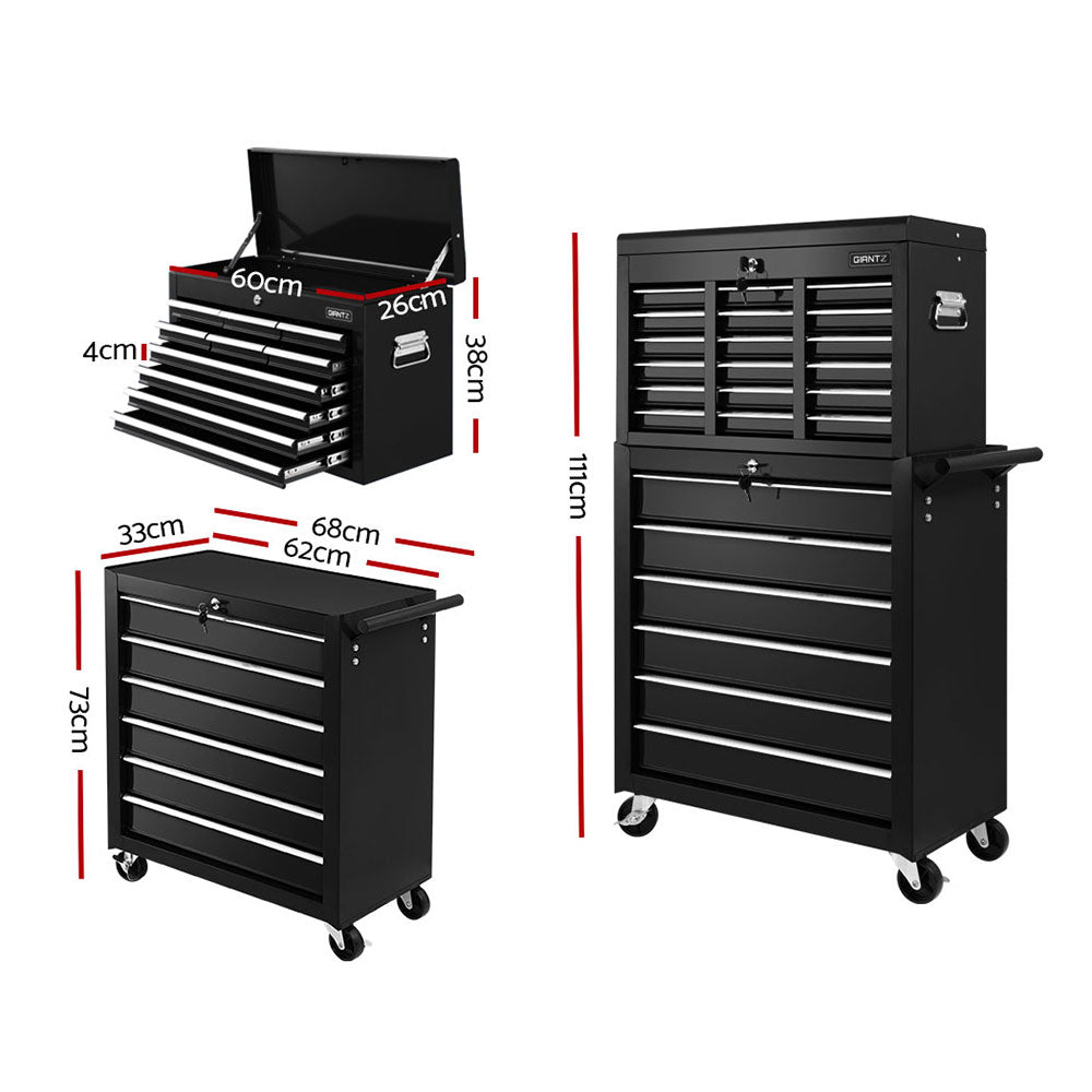 Tool Box Chest Trolley 16 Drawers Cabinet Cart Garage Toolbox Black - Tools > Tools Storage - Rivercity House & Home Co. (ABN 18 642 972 209) - Affordable Modern Furniture Australia