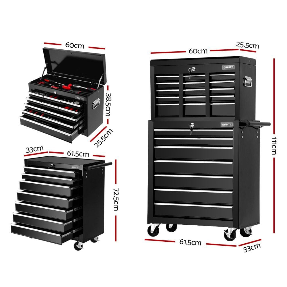 Tool Chest and Trolley Box Cabinet 16 Drawers Cart Garage Storage Black - Tools > Tools Storage - Rivercity House & Home Co. (ABN 18 642 972 209) - Affordable Modern Furniture Australia