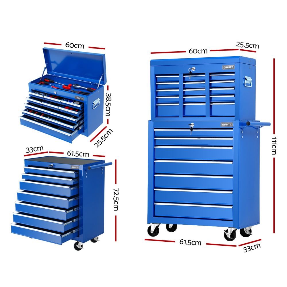 Tool Chest and Trolley Box Cabinet 16 Drawers Cart Garage Storage Blue - Tools > Tools Storage - Rivercity House & Home Co. (ABN 18 642 972 209) - Affordable Modern Furniture Australia