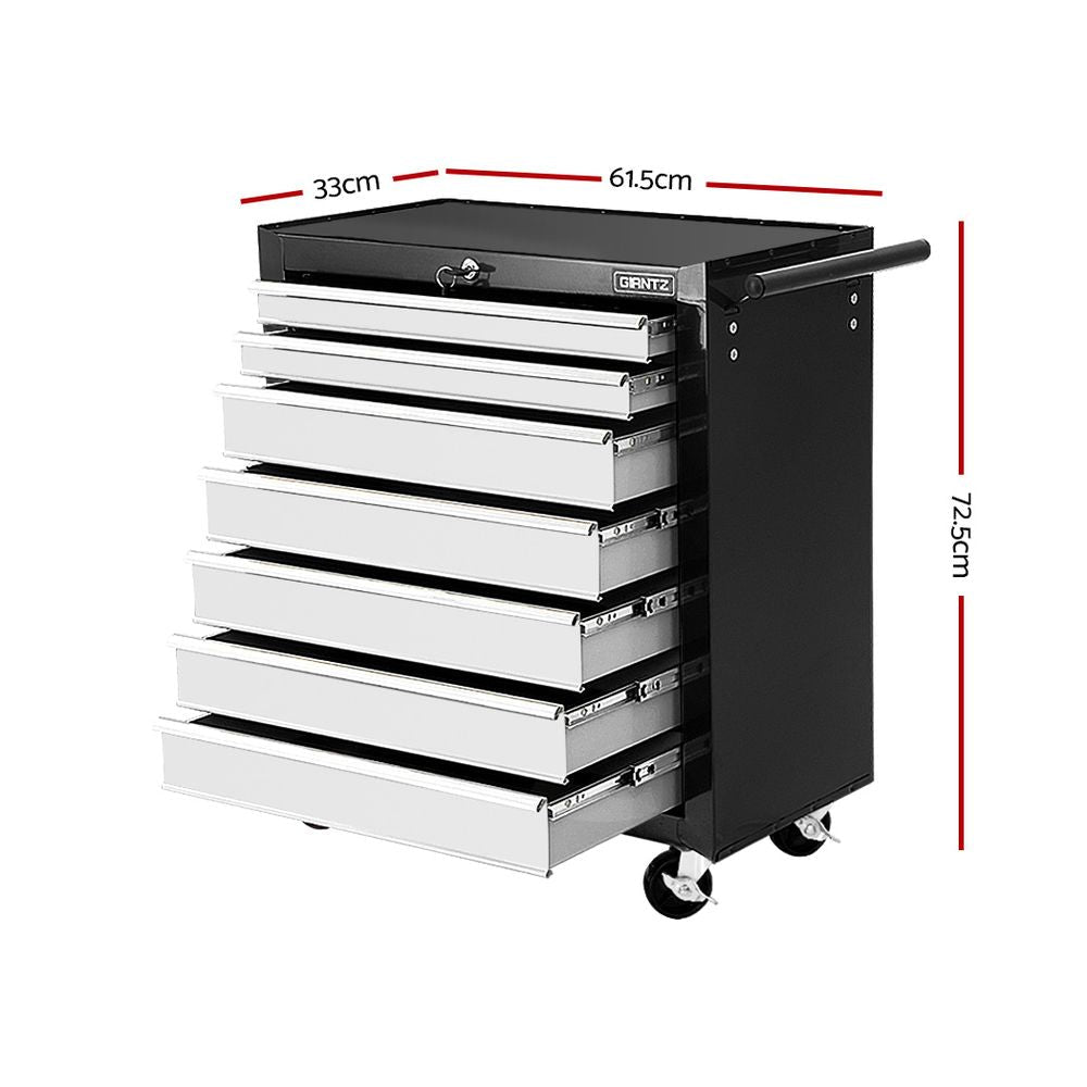 Tool Chest and Trolley Box Cabinet 7 Drawers Cart Garage Storage Black and Silver - Tools > Tools Storage - Rivercity House & Home Co. (ABN 18 642 972 209) - Affordable Modern Furniture Australia