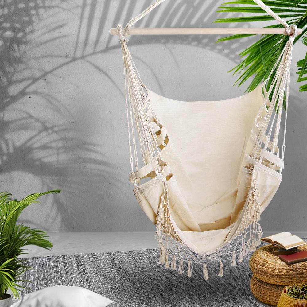 Hammock Swing Chair - Cream - Home & Garden - Rivercity House & Home Co. (ABN 18 642 972 209) - Affordable Modern Furniture Australia