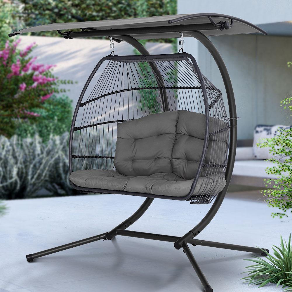Hanging Egg Swing Chair with Canopy - Grey - Rivercity House & Home Co. (ABN 18 642 972 209) - Affordable Modern Furniture Australia
