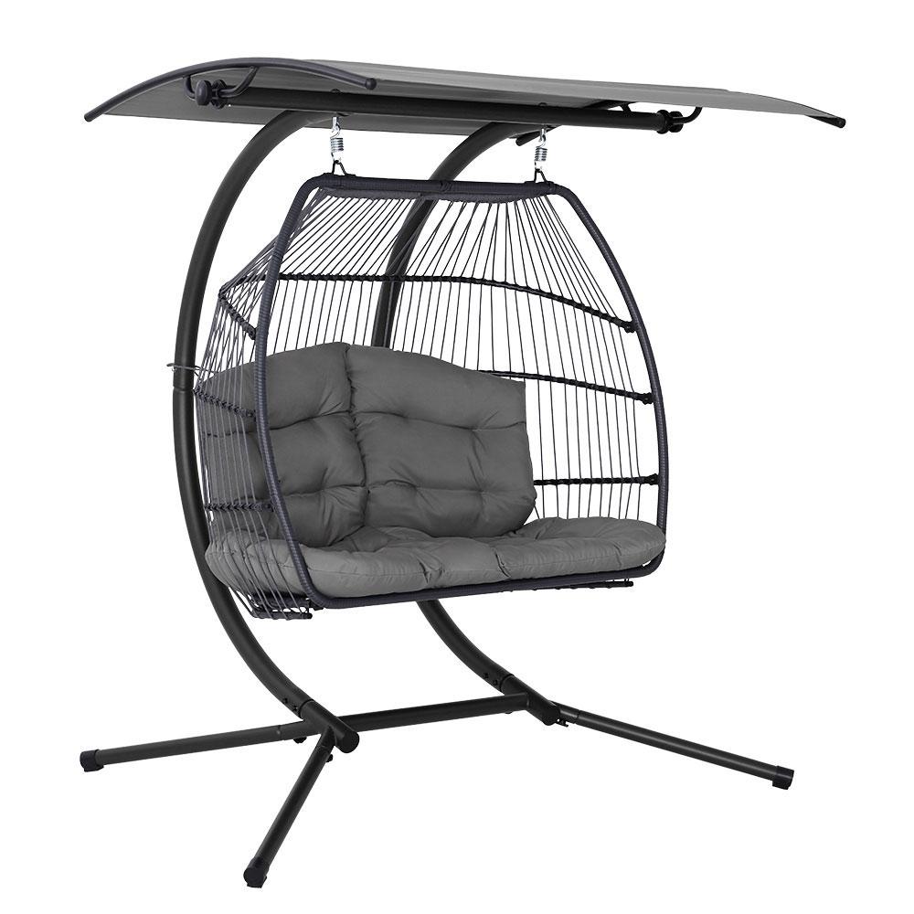 Hanging Egg Swing Chair with Canopy - Grey - Rivercity House & Home Co. (ABN 18 642 972 209) - Affordable Modern Furniture Australia