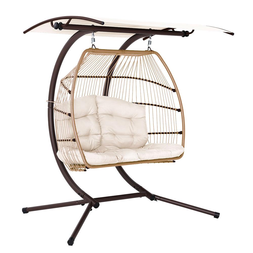 Hanging Egg Swing Chair with Canopy - Latte - Rivercity House & Home Co. (ABN 18 642 972 209) - Affordable Modern Furniture Australia