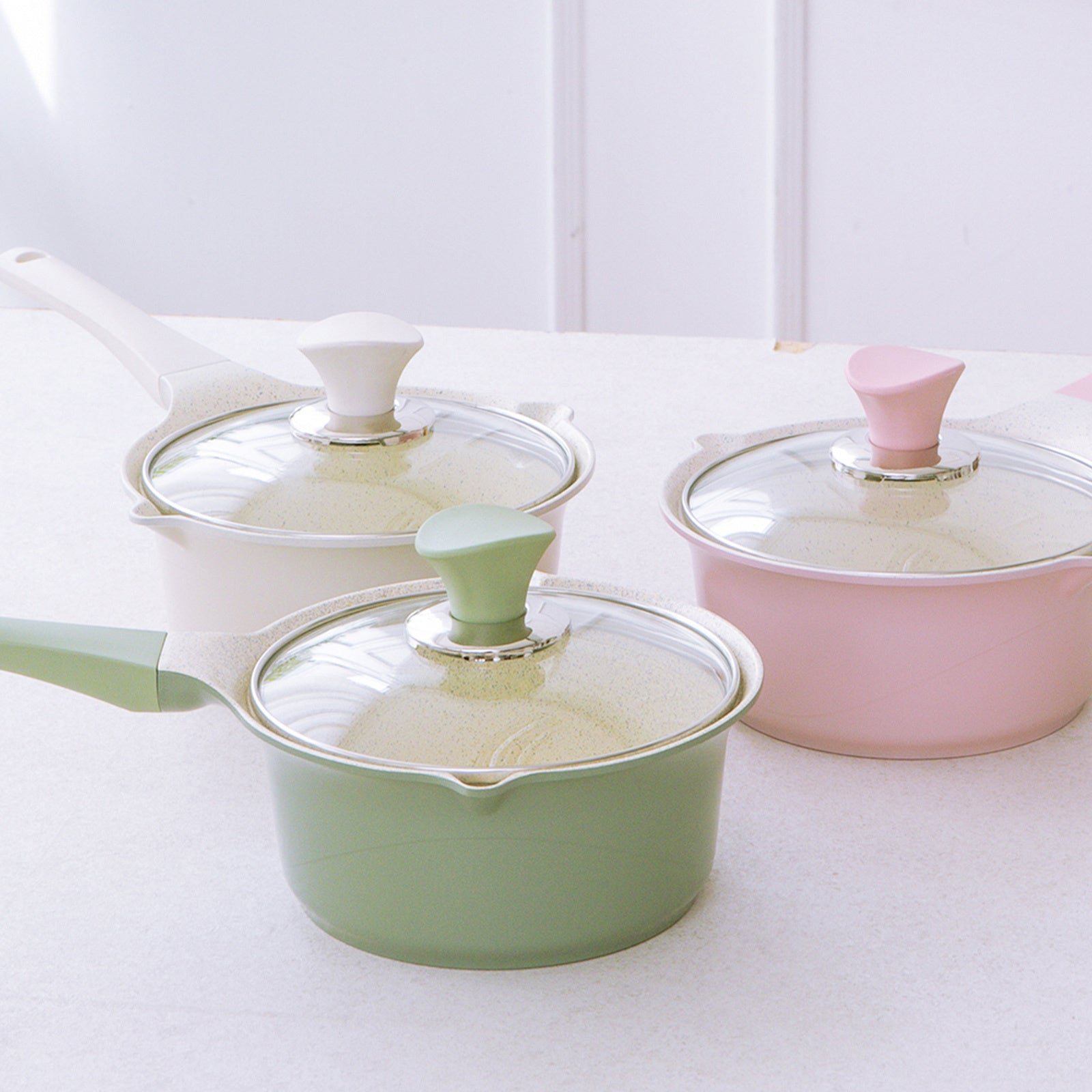Happy Lambs 16cm Ivory Sauce Pot Frying Pan w/ a Lid Set Non-Stick Stone Induction IH Frypan - Home & Garden > Kitchenware - Rivercity House & Home Co. (ABN 18 642 972 209) - Affordable Modern Furniture Australia