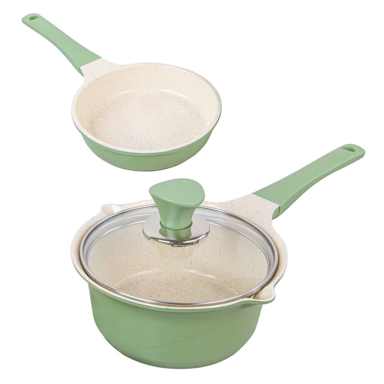 Happy Lambs 16cm Olive Sauce Pot Frying Pan w/ a Lid Set Non-Stick Stone Induction IH Frypan - Home & Garden > Kitchenware - Rivercity House & Home Co. (ABN 18 642 972 209) - Affordable Modern Furniture Australia