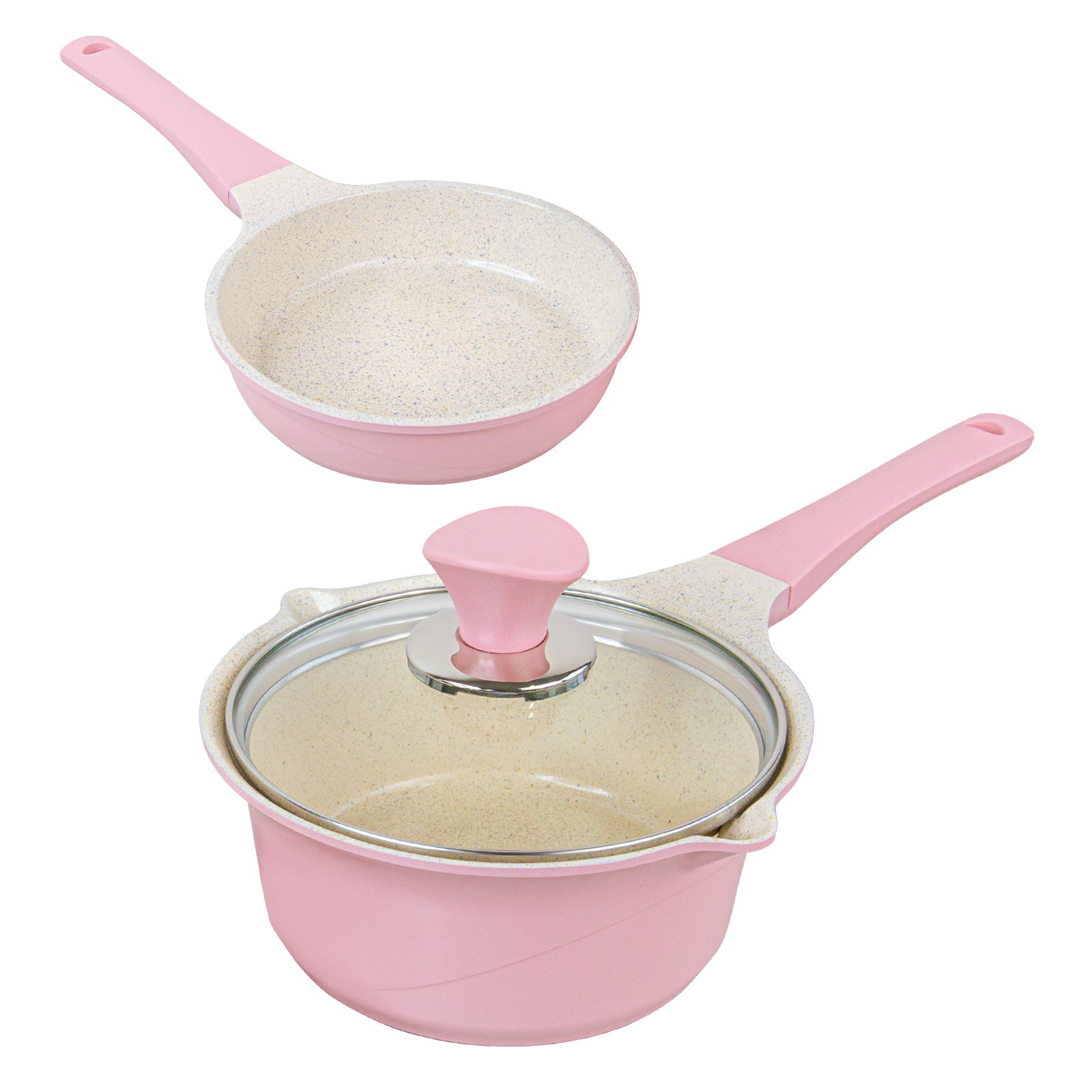 Happy Lambs 16cm Pink Sauce Pot Frying Pan w/ a Lid Set Non-Stick Stone Induction IH Frypan - Home & Garden > Kitchenware - Rivercity House & Home Co. (ABN 18 642 972 209) - Affordable Modern Furniture Australia