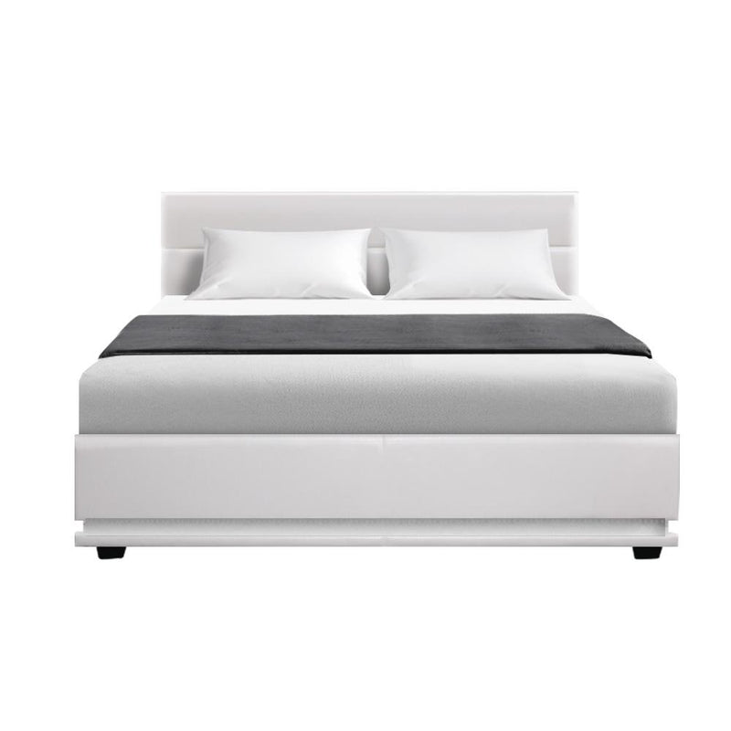 Henley LED Storage Double Bed Frame White - Rivercity House & Home Co. (ABN 18 642 972 209) - Affordable Modern Furniture Australia