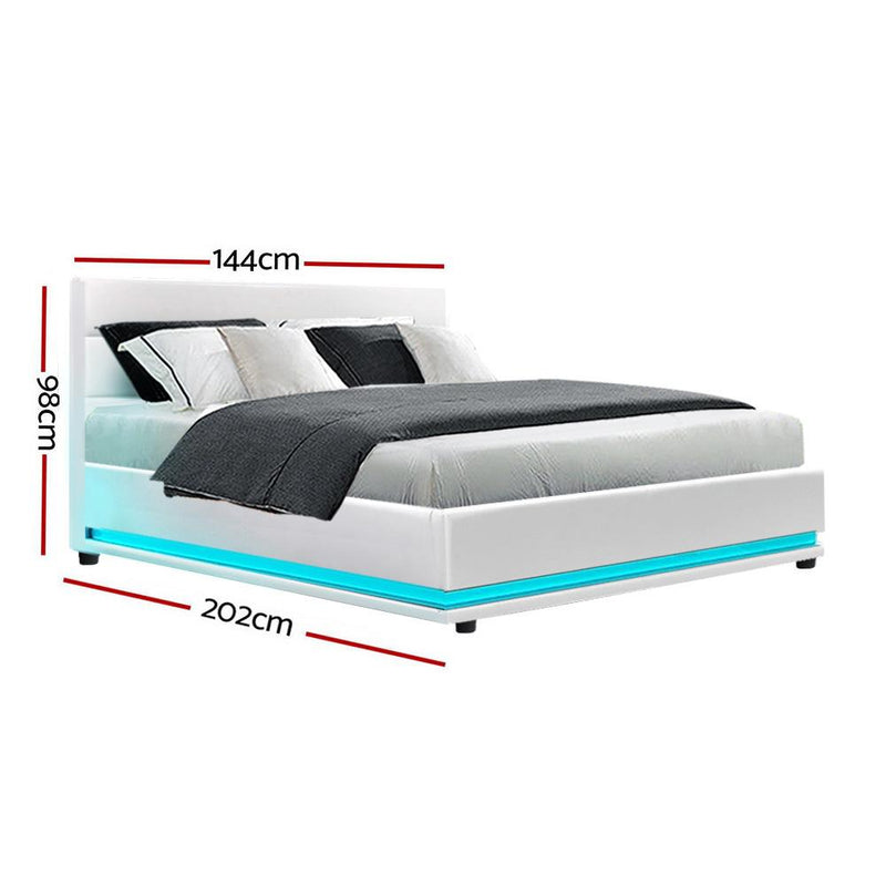 Henley LED Storage Double Bed Frame White - Rivercity House & Home Co. (ABN 18 642 972 209) - Affordable Modern Furniture Australia