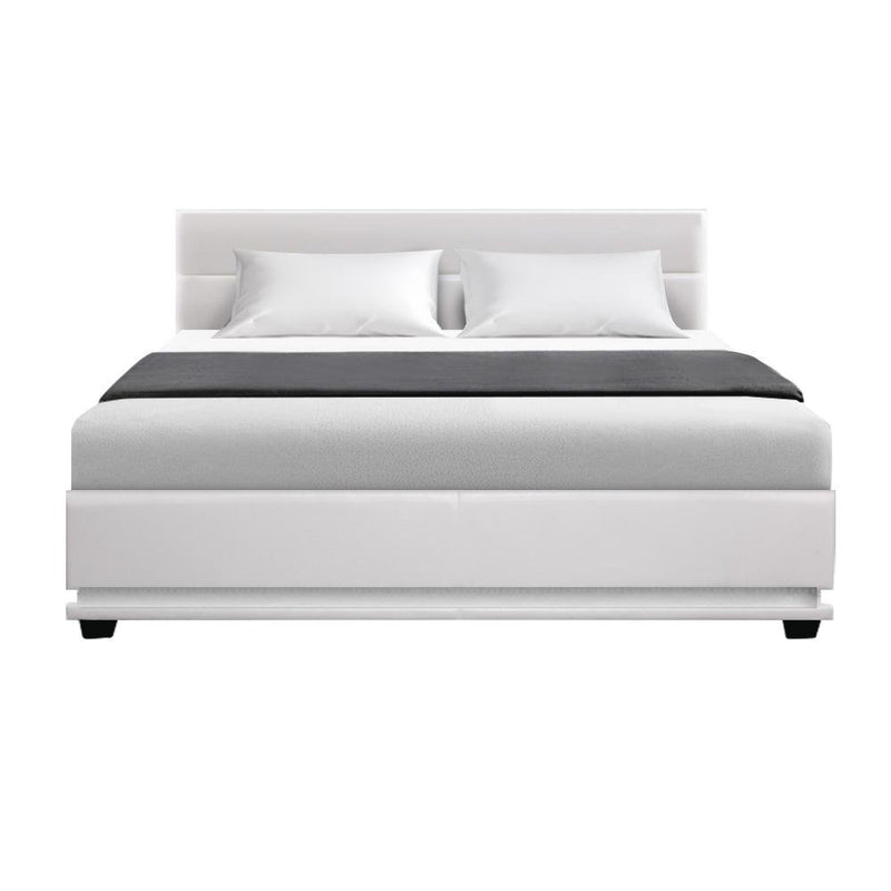 Henley LED Storage Queen Bed Frame White - Rivercity House & Home Co. (ABN 18 642 972 209) - Affordable Modern Furniture Australia