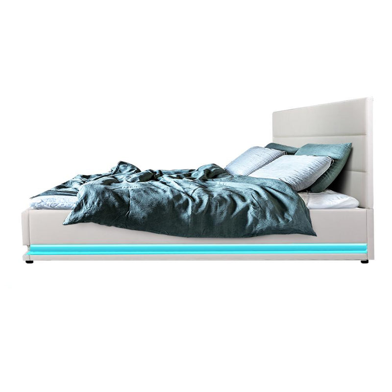 Henley LED Storage Queen Bed Frame White - Rivercity House & Home Co. (ABN 18 642 972 209) - Affordable Modern Furniture Australia