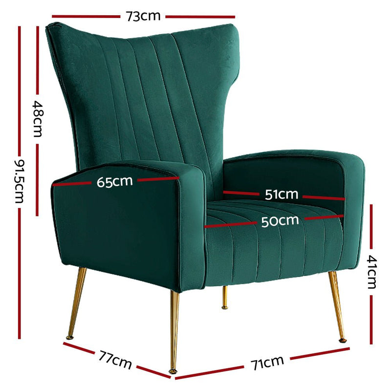 High Back Velvet Accent Armchair Lounge Chair Green - Rivercity House & Home Co. (ABN 18 642 972 209) - Affordable Modern Furniture Australia