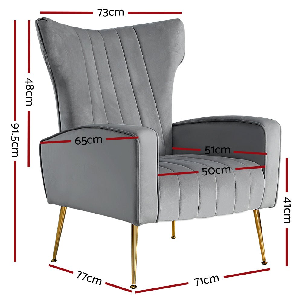 High Back Velvet Accent Armchair Lounge Chair Grey - Rivercity House & Home Co. (ABN 18 642 972 209) - Affordable Modern Furniture Australia