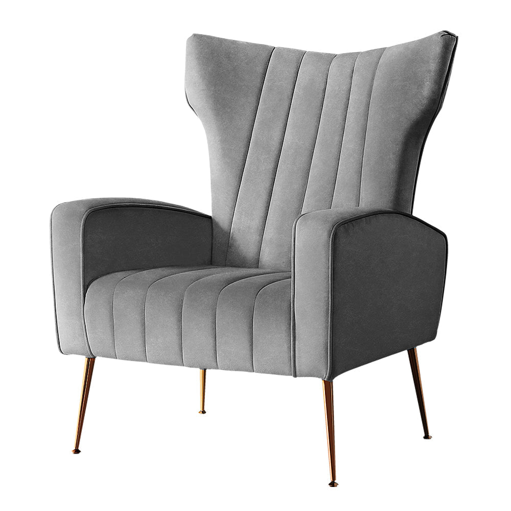 High Back Velvet Accent Armchair Lounge Chair Grey - Rivercity House & Home Co. (ABN 18 642 972 209) - Affordable Modern Furniture Australia