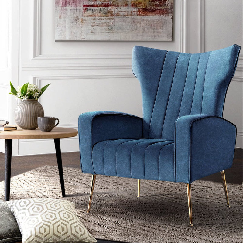 High Back Velvet Accent Armchair Lounge Chair Navy - Rivercity House & Home Co. (ABN 18 642 972 209) - Affordable Modern Furniture Australia