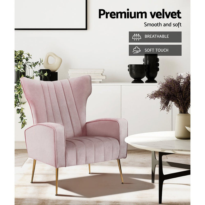 High Back Velvet Accent Armchair Lounge Chair Pink - Rivercity House & Home Co. (ABN 18 642 972 209) - Affordable Modern Furniture Australia