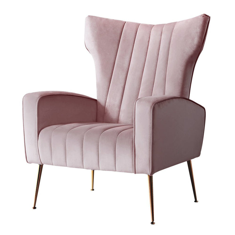 High Back Velvet Accent Armchair Lounge Chair Pink - Rivercity House & Home Co. (ABN 18 642 972 209) - Affordable Modern Furniture Australia