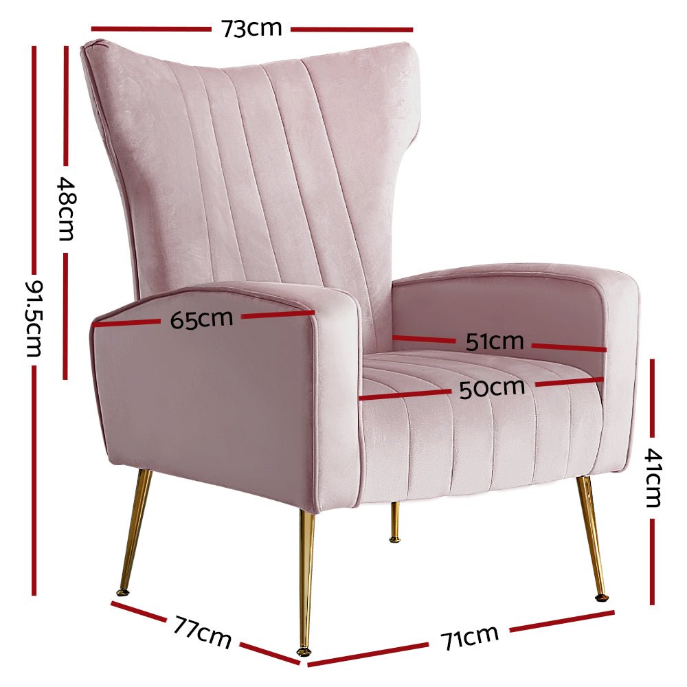 High Back Velvet Accent Armchair Lounge Chair Pink - Rivercity House & Home Co. (ABN 18 642 972 209) - Affordable Modern Furniture Australia