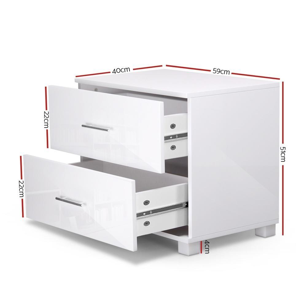 High Gloss Bedside Table With 2 Drawers White - Rivercity House & Home Co. (ABN 18 642 972 209) - Affordable Modern Furniture Australia