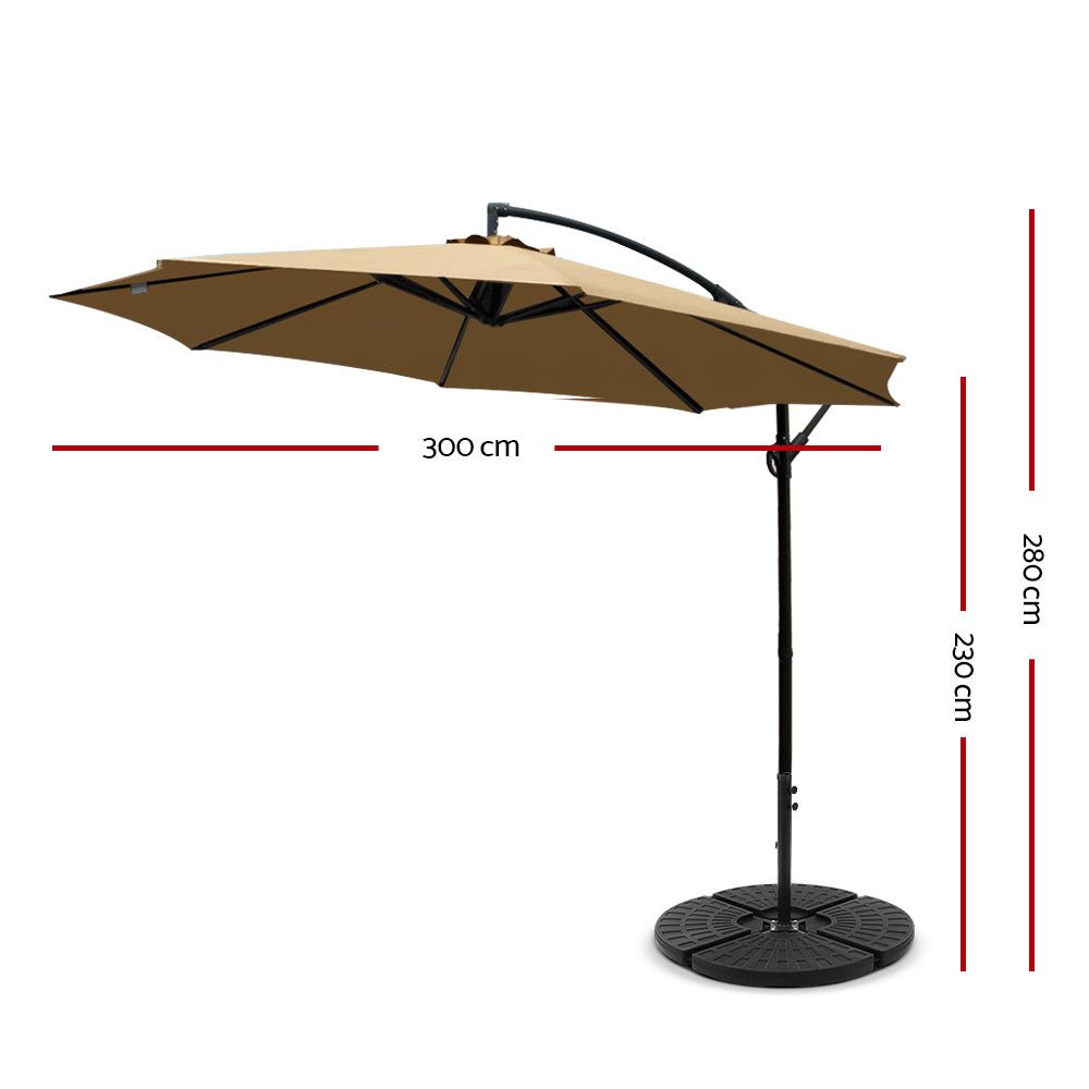 3M Umbrella with 48x48cm Base Outdoor Umbrellas Cantilever Sun Beach Garden Patio Beige - Home & Garden > Shading - Rivercity House & Home Co. (ABN 18 642 972 209) - Affordable Modern Furniture Australia