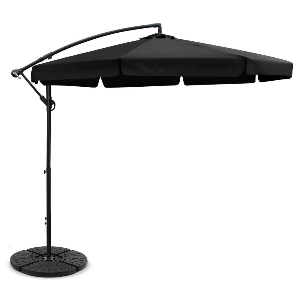 3M Umbrella with 48x48cm Base Outdoor Umbrellas Cantilever Sun Beach UV Black - Home & Garden > Shading - Rivercity House & Home Co. (ABN 18 642 972 209) - Affordable Modern Furniture Australia