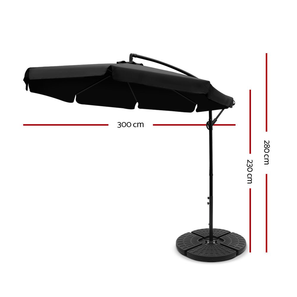 3M Umbrella with 48x48cm Base Outdoor Umbrellas Cantilever Sun Beach UV Black - Home & Garden > Shading - Rivercity House & Home Co. (ABN 18 642 972 209) - Affordable Modern Furniture Australia