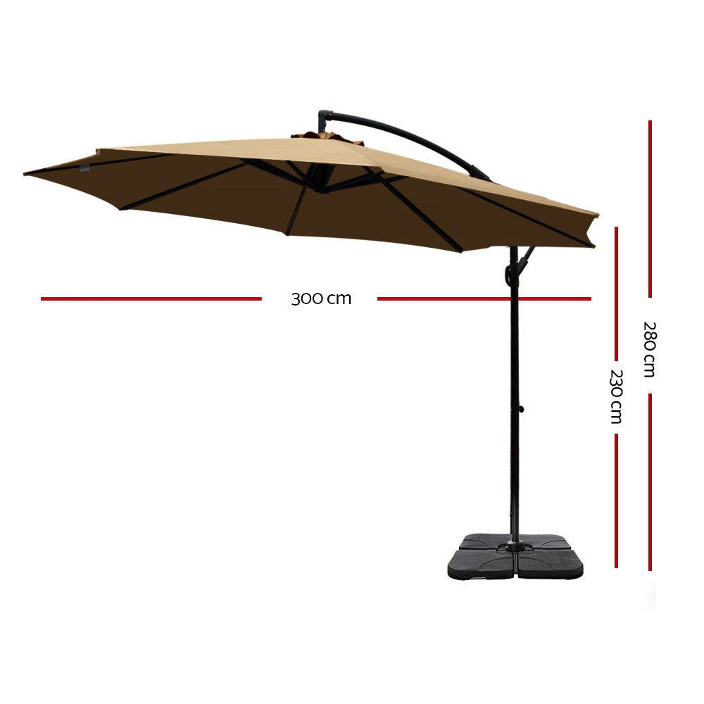 3M Umbrella with 50x50cm Base Outdoor Umbrellas Cantilever Sun Stand UV Garden Beige - Home & Garden > Shading - Rivercity House & Home Co. (ABN 18 642 972 209) - Affordable Modern Furniture Australia