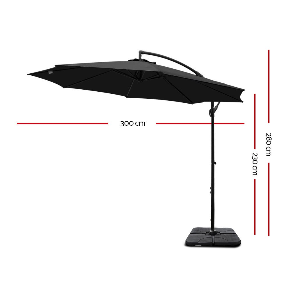 3M Umbrella with 50x50cm Base Outdoor Umbrellas Cantilever Sun Stand UV Garden Black - Home & Garden > Shading - Rivercity House & Home Co. (ABN 18 642 972 209) - Affordable Modern Furniture Australia