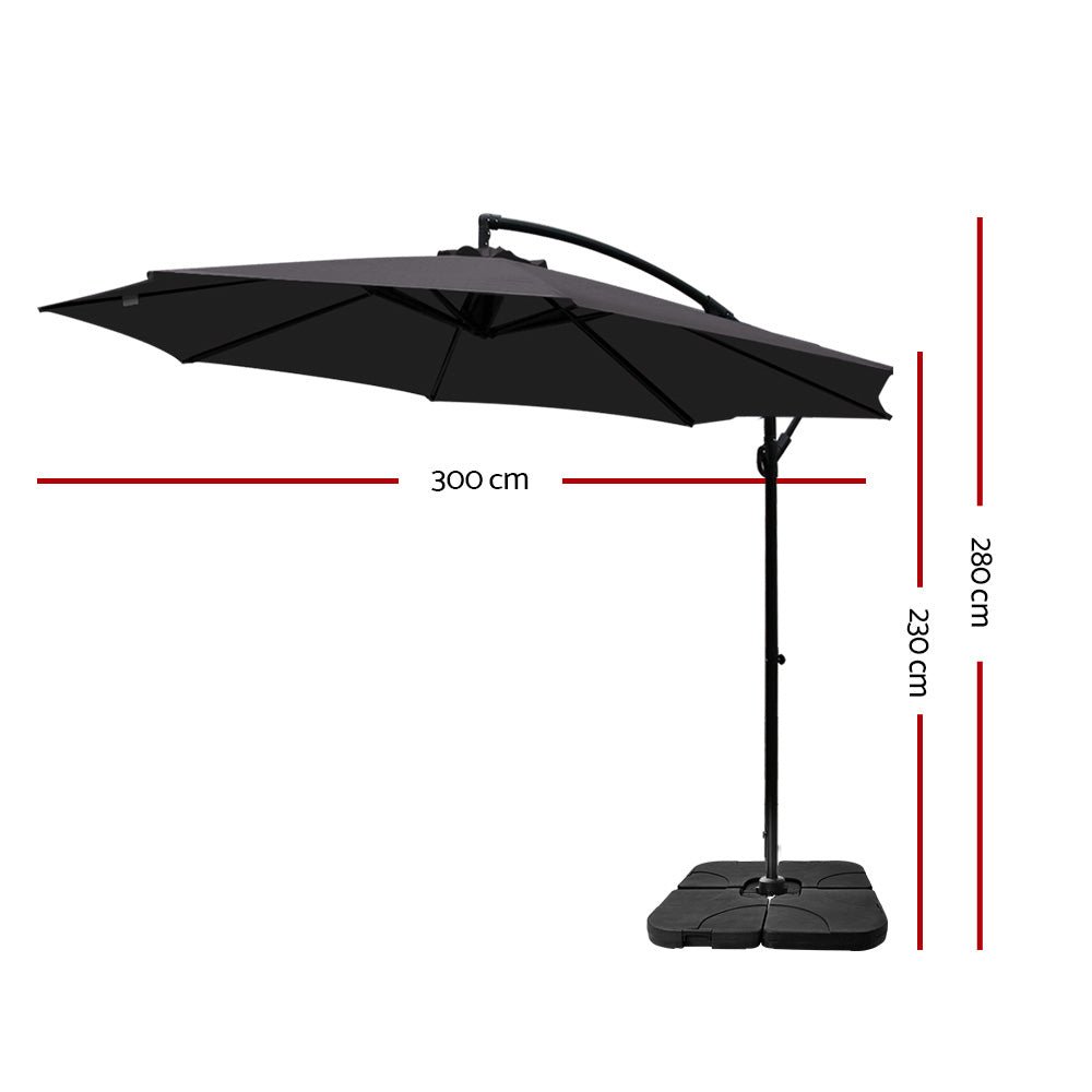 3M Umbrella with 50x50cm Base Outdoor Umbrellas Cantilever Sun Stand UV Garden Charcoal - Home & Garden > Shading - Rivercity House & Home Co. (ABN 18 642 972 209) - Affordable Modern Furniture Australia