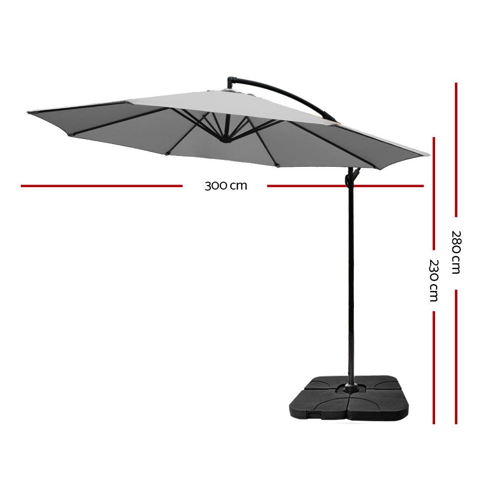 3M Umbrella with 50x50cm Base Outdoor Umbrellas Cantilever Sun Stand UV Garden Grey - Home & Garden > Shading - Rivercity House & Home Co. (ABN 18 642 972 209) - Affordable Modern Furniture Australia