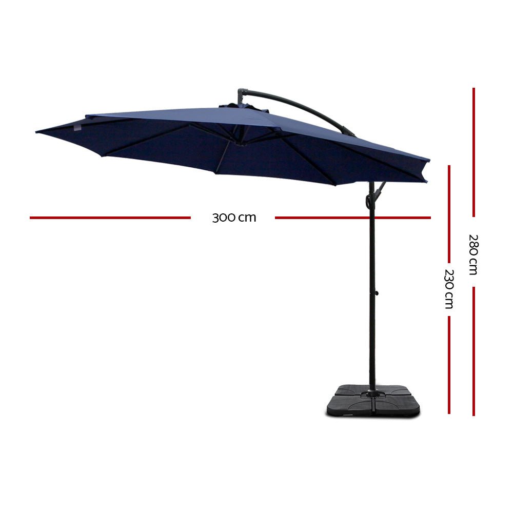 3M Umbrella with 50x50cm Base Outdoor Umbrellas Cantilever Sun Stand UV Garden Navy - Home & Garden > Shading - Rivercity House & Home Co. (ABN 18 642 972 209) - Affordable Modern Furniture Australia