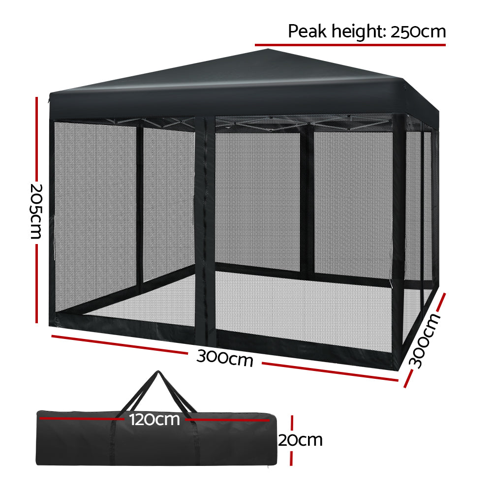 Gazebo Pop Up Marquee 3x3 Wedding Side Mesh Wall Outdoor Gazebos Black - Home & Garden > Shading - Rivercity House & Home Co. (ABN 18 642 972 209) - Affordable Modern Furniture Australia