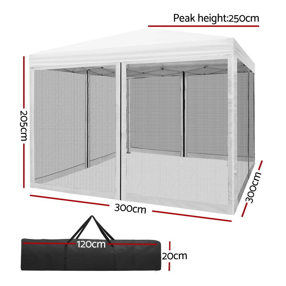 Gazebo Pop Up Marquee 3x3 Wedding Side Mesh Wall Outdoor Gazebos White - Home & Garden > Shading - Rivercity House & Home Co. (ABN 18 642 972 209) - Affordable Modern Furniture Australia