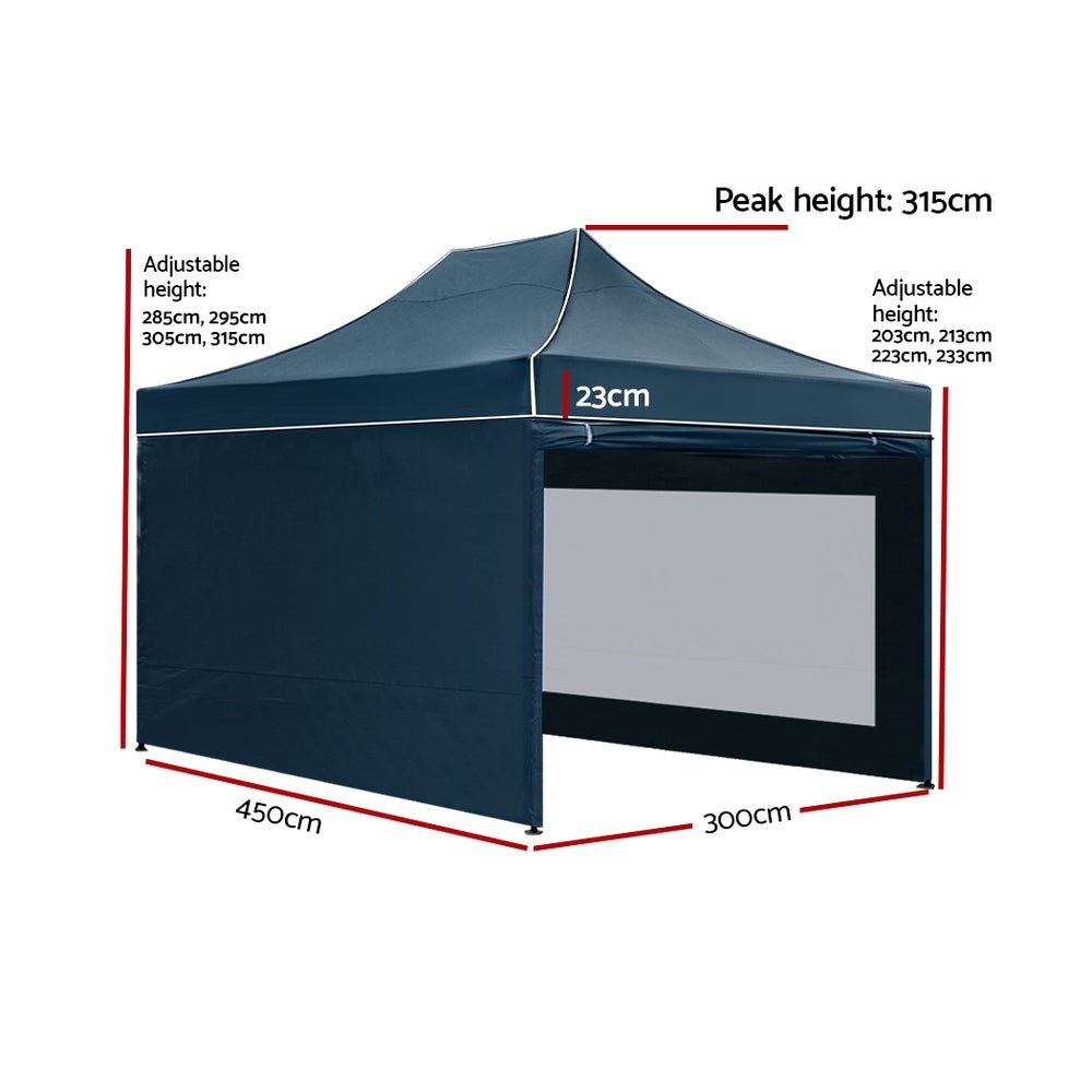 Gazebo Pop Up Marquee 3x4.5 Folding Wedding Tent Gazebos Shade Navy - Home & Garden > Shading - Rivercity House & Home Co. (ABN 18 642 972 209) - Affordable Modern Furniture Australia