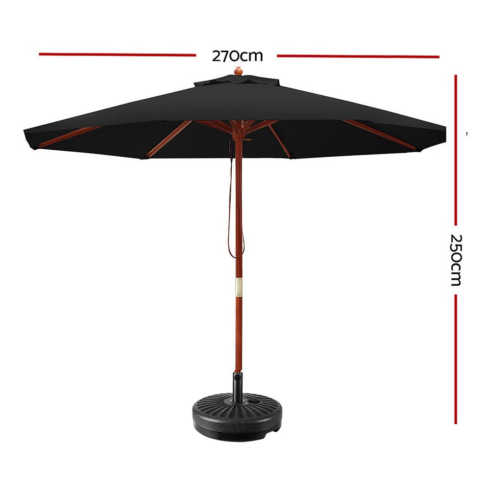 Outdoor Umbrella 2.7M with Base Pole Umbrellas Garden Stand Deck Black - Home & Garden > Shading - Rivercity House & Home Co. (ABN 18 642 972 209) - Affordable Modern Furniture Australia