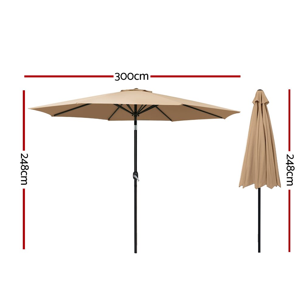 Outdoor Umbrella 3m Umbrellas Beach Garden Tilt Sun Patio Deck Pole UV - Home & Garden > Shading - Rivercity House & Home Co. (ABN 18 642 972 209) - Affordable Modern Furniture Australia