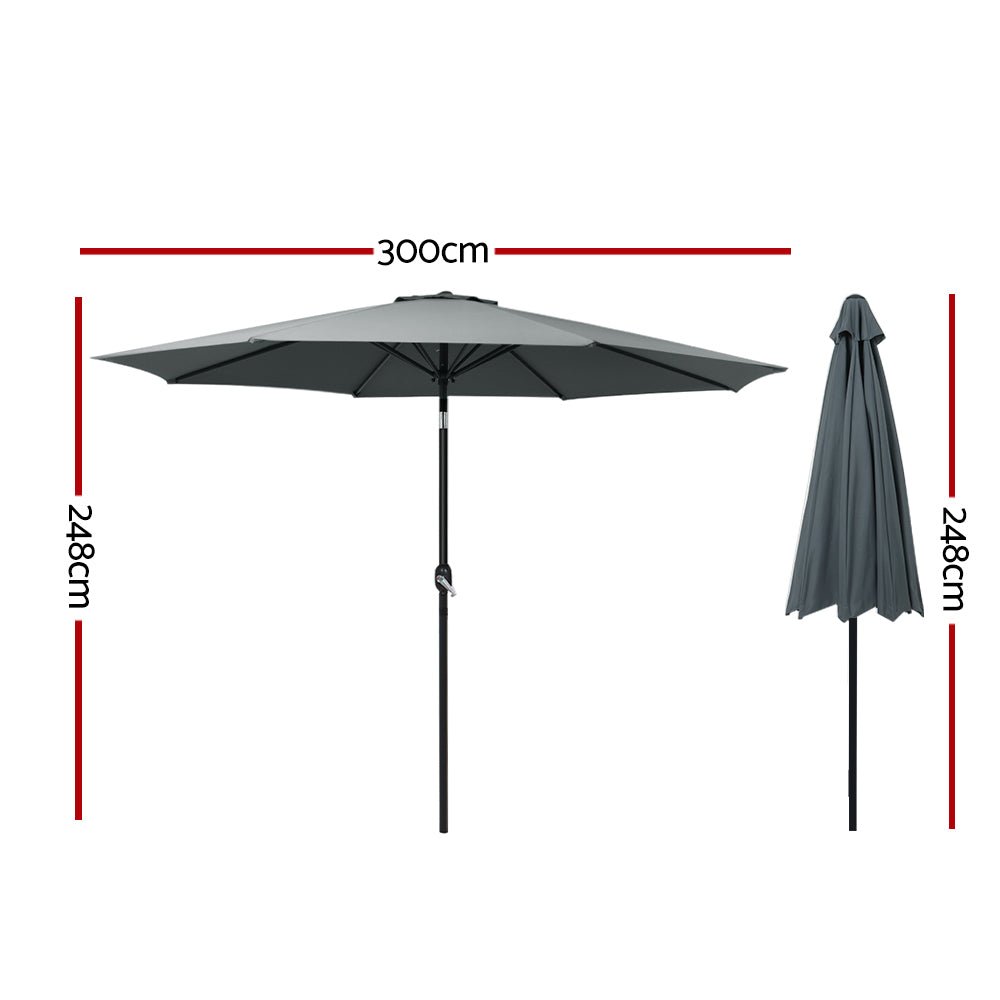 Outdoor Umbrella 3m Umbrellas Garden Beach Tilt Sun Patio Deck Shelter - Home & Garden > Shading - Rivercity House & Home Co. (ABN 18 642 972 209) - Affordable Modern Furniture Australia