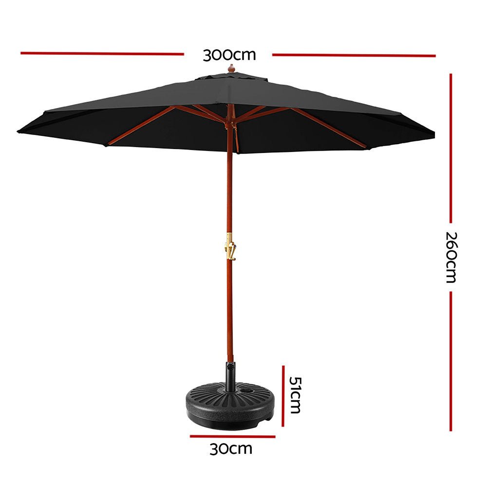 Outdoor Umbrella 3M with Base Pole Umbrellas Garden Stand Deck Black - Home & Garden > Shading - Rivercity House & Home Co. (ABN 18 642 972 209) - Affordable Modern Furniture Australia
