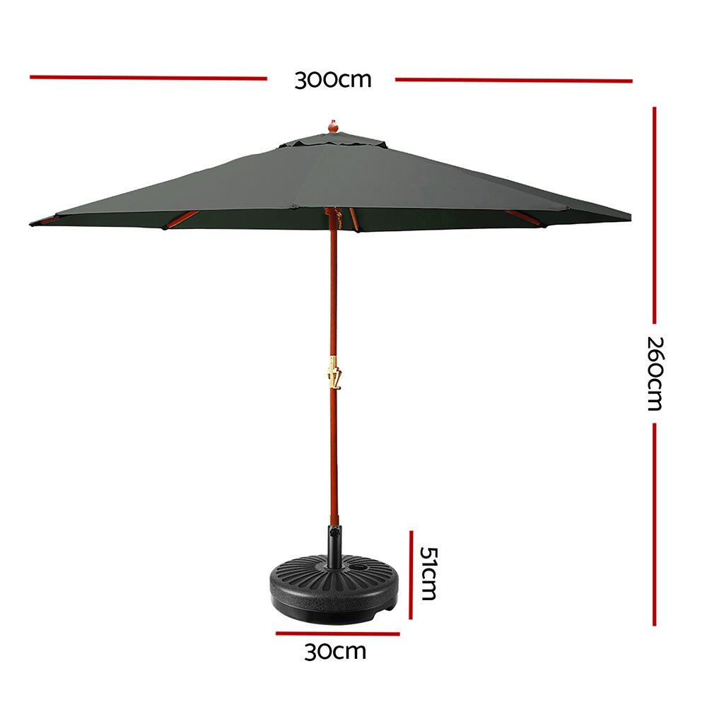 Outdoor Umbrella Pole Umbrellas 3M W/ Base Garden Stand Deck Charcoal - Home & Garden > Shading - Rivercity House & Home Co. (ABN 18 642 972 209) - Affordable Modern Furniture Australia