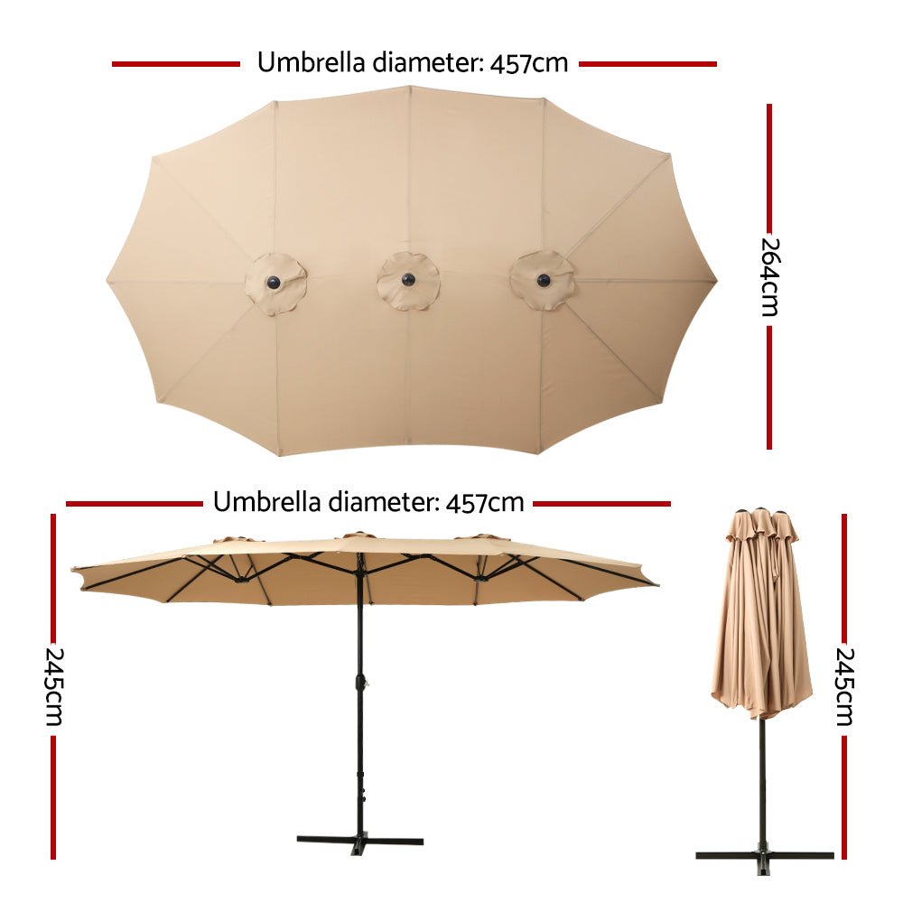 Outdoor Umbrella Twin Umbrella Beach Stand Base Garden Sun Shade 4.57m - Home & Garden > Shading - Rivercity House & Home Co. (ABN 18 642 972 209) - Affordable Modern Furniture Australia