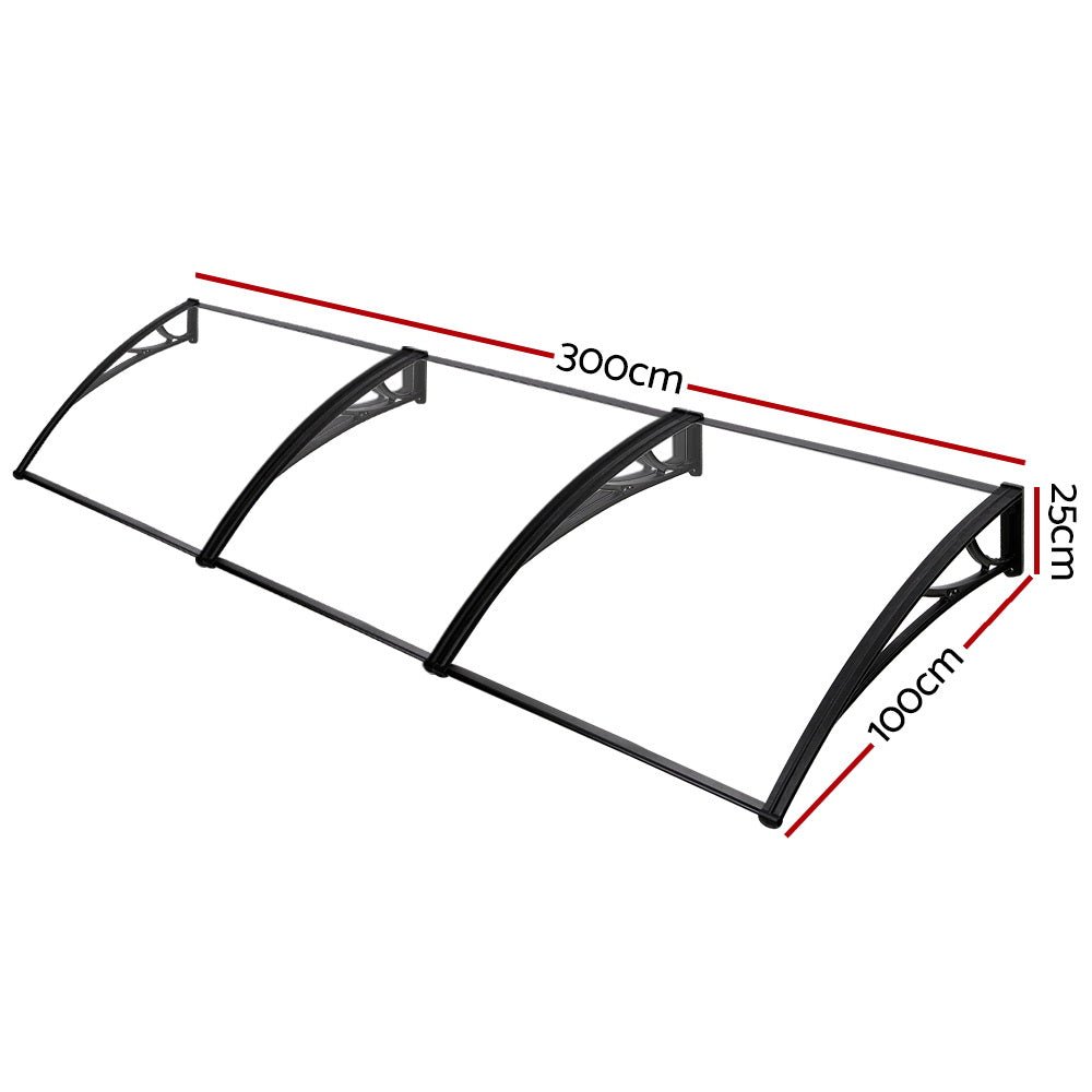 Window Door Awning Outdoor Solid Polycarbonate Canopy Patio 1mx3m DIY - Home & Garden > Shading - Rivercity House & Home Co. (ABN 18 642 972 209) - Affordable Modern Furniture Australia
