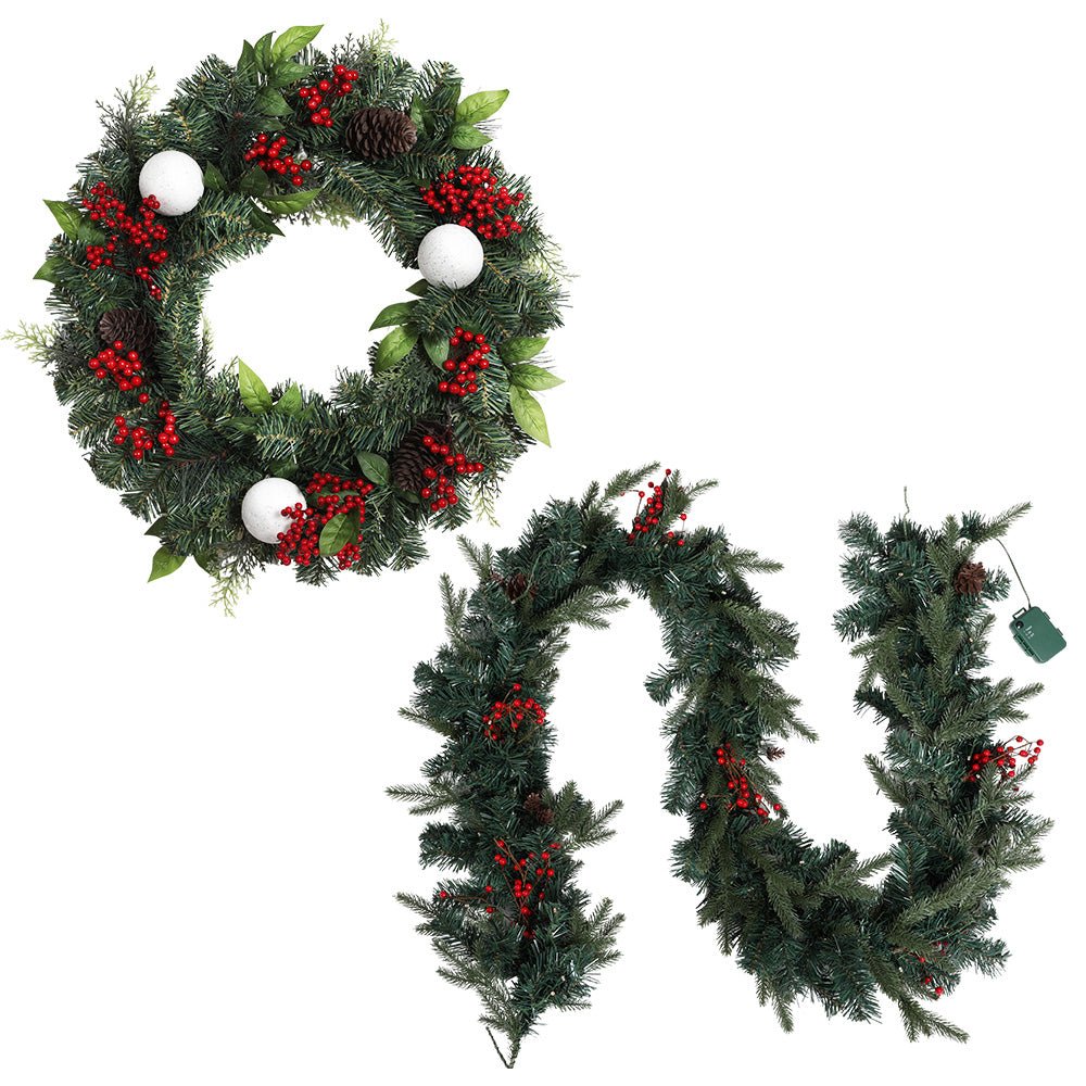Pre Lit Christmas Garland with Wreath Set - Occasions > Christmas - Rivercity House & Home Co. (ABN 18 642 972 209) - Affordable Modern Furniture Australia